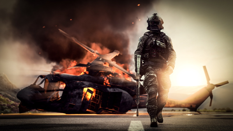 Weapon, Helicopter, Action, Soldier, Battlefield 4, 4K