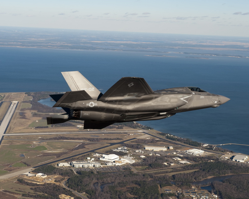 building exterior, Lockheed Martin F-35 Lightning II, 2K, mode of transportation, plane, airplane, transportation, no people, horizon over water, outdoors