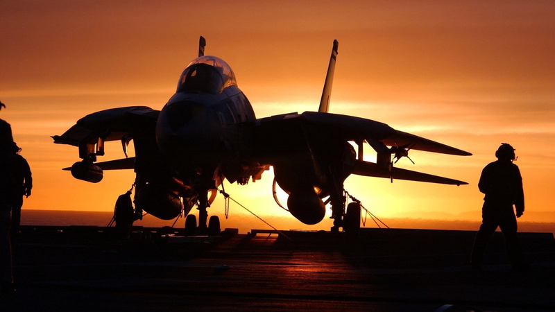 jet fighter, fighter aircraft, f-14 tomcat, grumman f 14 tomcat, aircraft, air force, military aircraft, aviation, sky, sunset, 1080P