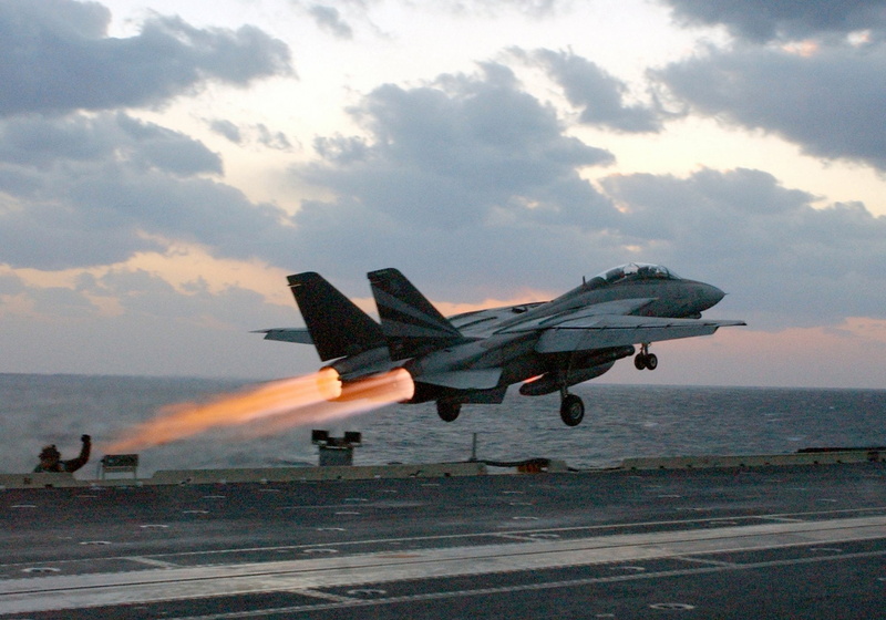 motion, fighter plane, plane, air vehicle, water, airport, side view, Grumman F-14 Tomcat, military, on the move, taking off, Jet Fighters, sunset, sky