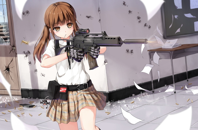 G36, Anime Girls, Suppressors, weapon, HandK G36, Heckler and Koch G36, Yuri Shoutu, Gunslinger Girl, anime, 2K, Original Characters