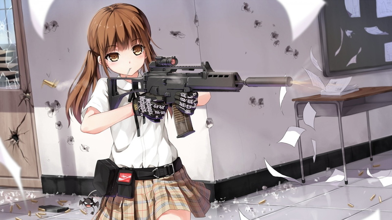 Original, Girl, Anime, Weapon, Heckler and Koch G36, 1080P, School Uniform