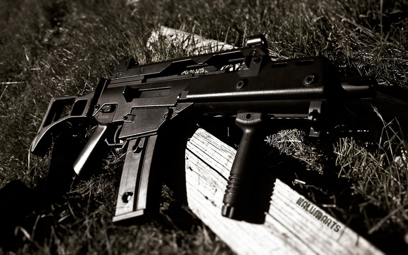outdoors, close-up, communication, weapon, 1080P, machinery, no people, land, wood - material, nature, plant, g36, gun, day, weapons, selective focus