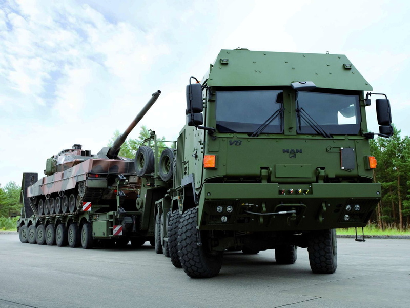 machinery, truck, semi-truck, 1080P, sky, outdoors, business, construction equipment, freight transportation, nature, industry, Leopard 2, military, Rheinmetall Man