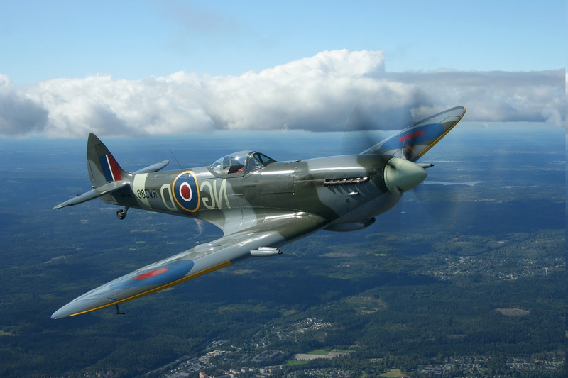 mode of transportation, aerial view, motion, World War II, cloud - sky, transportation, no people, nature, Military Aircraft, aircraft, Supermarine Spitfire