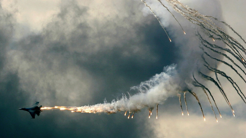 sky, clouds, Sukhoi Su-27, smoke, 1080P, fire