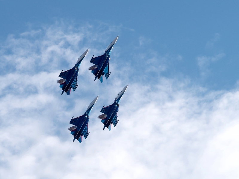 Airshow, the sky, Russian Knights, fighters, Su-27, 1080P, The Russian air force