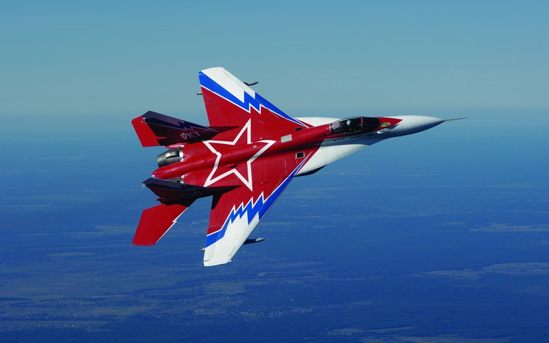 military, water, transportation, mid-air, jet, air vehicle, fighter plane, motion, plane, Mikoyan MiG-35, day, aircraft, blue, nature, mode of transportation