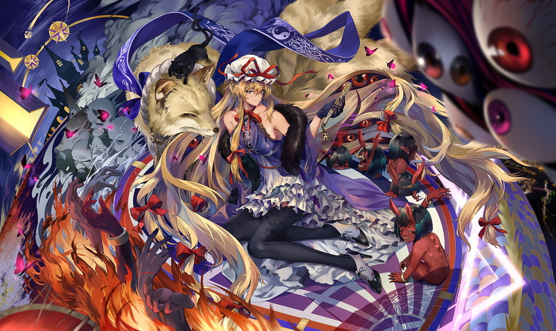 anime girls, fox, demon, 720P, anime, NEKO (Yanshoujie), Yakumo Yukari, cats, Touhou