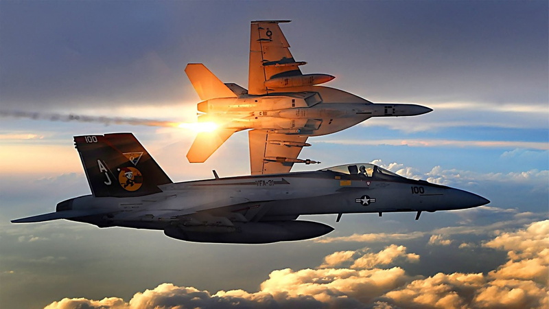 army, Boeing F/A-18E/F Super Hornet, cloud - sky, sunset, fighter plane, airplane, air vehicle, motion, air force, flying, military, day, no people, nature
