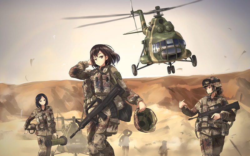 military, Mi 8, helicopters, TC1995, Anime Girls, women, weapon, 1080P