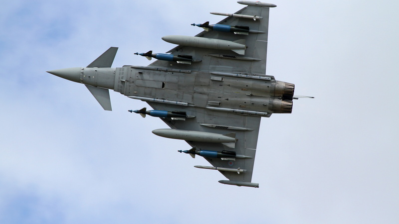 Italian Air Force, aircraft, Spanish Air Force, German Air Force, Royal Air Force, 5K, attack, blue, fighter, Eurofighter Typhoon, white
