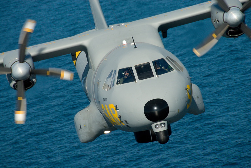 Airbus CN-235 T.19/D4 Ala 48, water, Spanish Air Force, Casa CN-235, military transport aircraft, 4K, flight, Air force of Spain