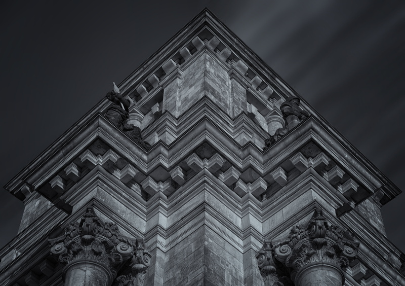 outdoors, gray, the past, city, germany, history, 5K, triangle shape, architectural column, built structure, ornament, cloud - sky, building exterior