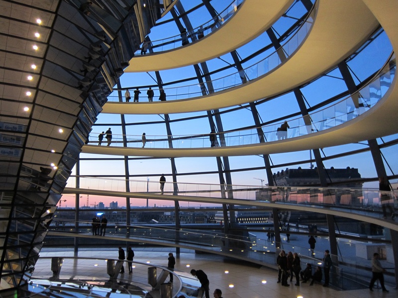 built structure, norman foster, tourism, germany, glass - material, nature, dome parliament, real people, berlin, travel destinations, modern, sky, architecture