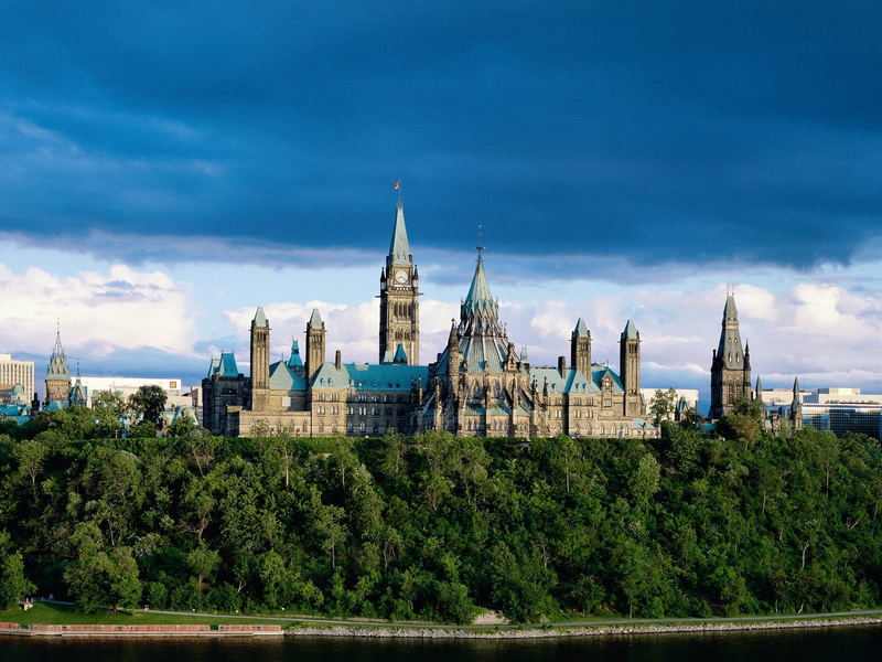 720P, the building, clouds, Canada, Ontario, Parliament, trees