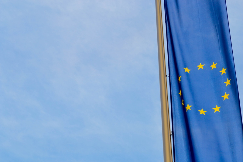 shape, european, 4K, sky, patriotism, flag, star shape, clear sky, freedom, eu, architecture, yellow, no people, blue, copy space, building exterior, built structure