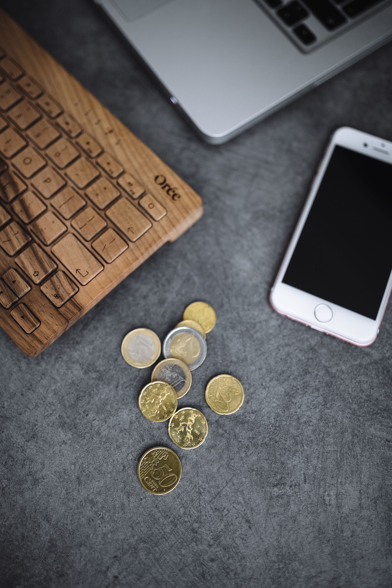 equipment, business, European Union, computer Keyboard, mobile Phone, telephone, european, finance and economy, communication, laptop, finance, Euro coins