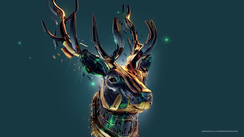 body part, animal themes, animal, invertebrate, science, desktopography digital art deer reindeer teal adam spizak, illuminated, deer, colored background