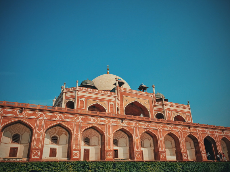 architecture, humayuns tomb, outdoors, sky, building exterior, belief, building, clear sky, ornate, travel destinations, nature, india, place of worship