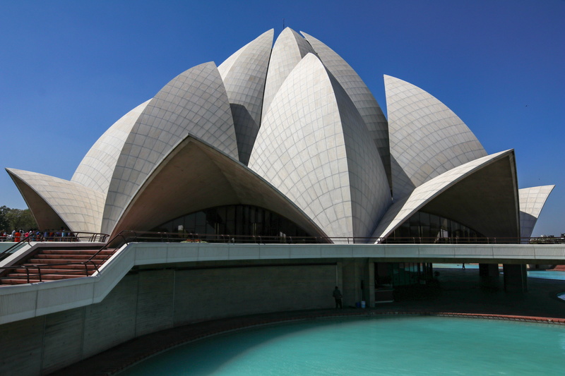nature, outdoors, arts culture and entertainment, reflection, 5K, lotus temple, modern, travel destinations, building exterior, blue, india, travel, no people