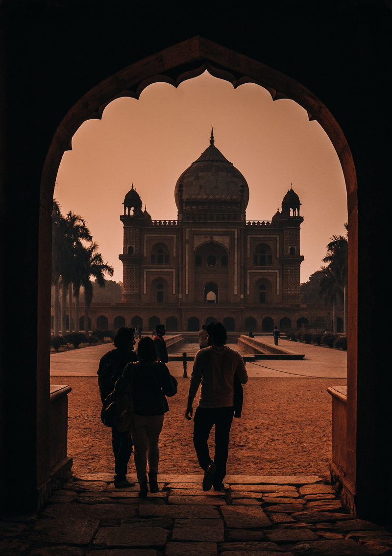 built structure, tourism, women, leisure activity, history, nature, sky, delhi, symmetry, safdarjung tomb, travel destinations, men, tomb, rear view, travel