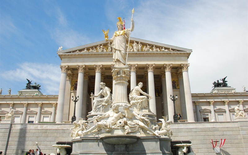 building, 720P, austria, pallas, fountain, parliament, wien, athena, architecture