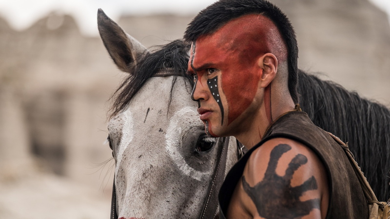 indian, native american, leather, war paint, saddle, man, mohawk, equine, 4k, horse, The Magnificent Seven, Martin Sensmeier, warrior, riding, hd, mane