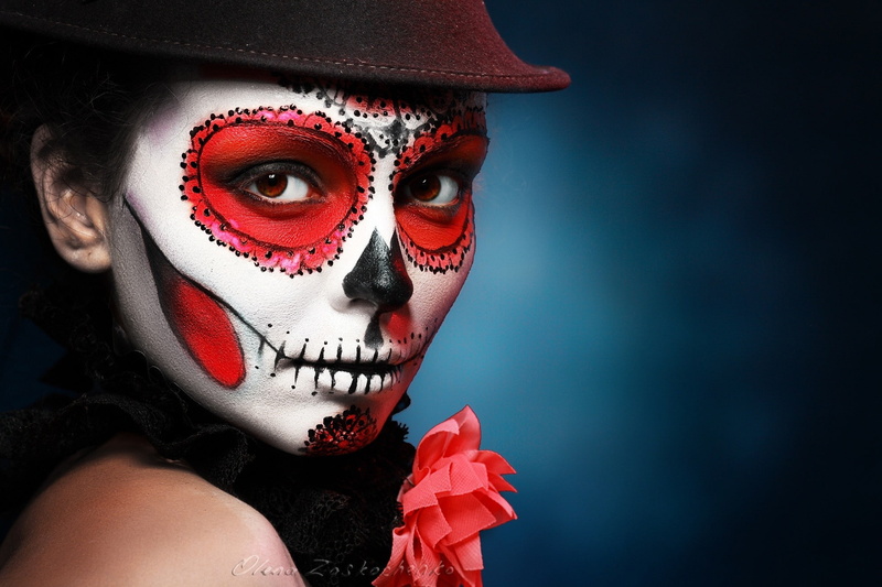 hat, Sugar Skull, Halloween, makeup, 1080P