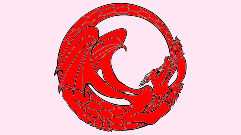 simplicity, nature, art and craft, animal representation, indoors, arts culture and entertainment, red, ouroboros, heart shape, dragon, 2K, white background