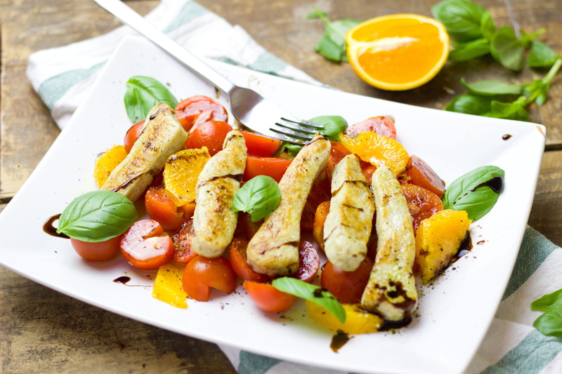orange, kitchen utensil, table, crockery, freshness, high angle view, healthy Eating, close-up, tomato, plate, salad, ready-to-eat, sliced, herb, 5K, wellbeing