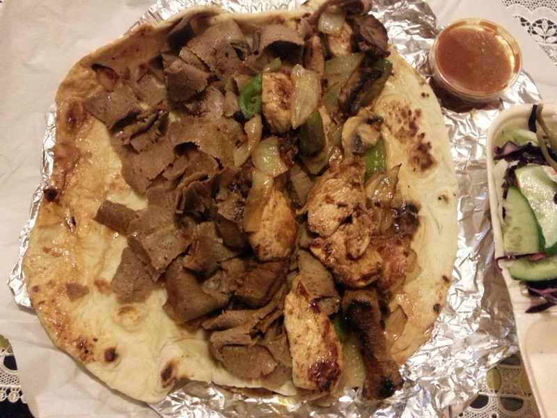 food and drink, mix kebab in nan bread, crockery, kebab order, barbeque, mixed kebab, indoors, meat, table, kebab wrap, takeaway, freshness, nan bread