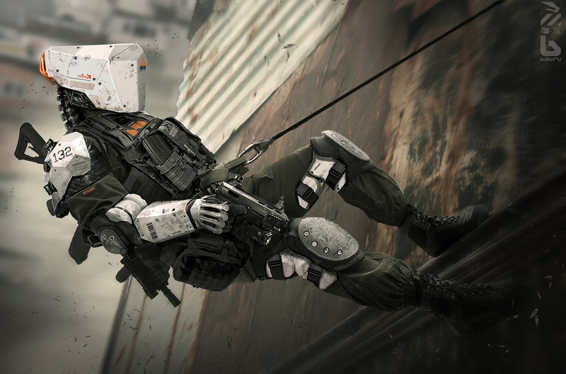 futuristic, action, digital, gun, figure, soldier, armor, black, male, 1080P, art, grey, digital art, pistol