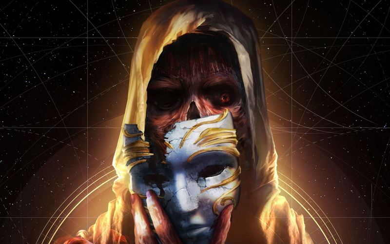 women, headshot, mask, digital composite, numenera, portrait, adult, indoors, one person, human body part, long exposure, art and craft, 2K, celebration