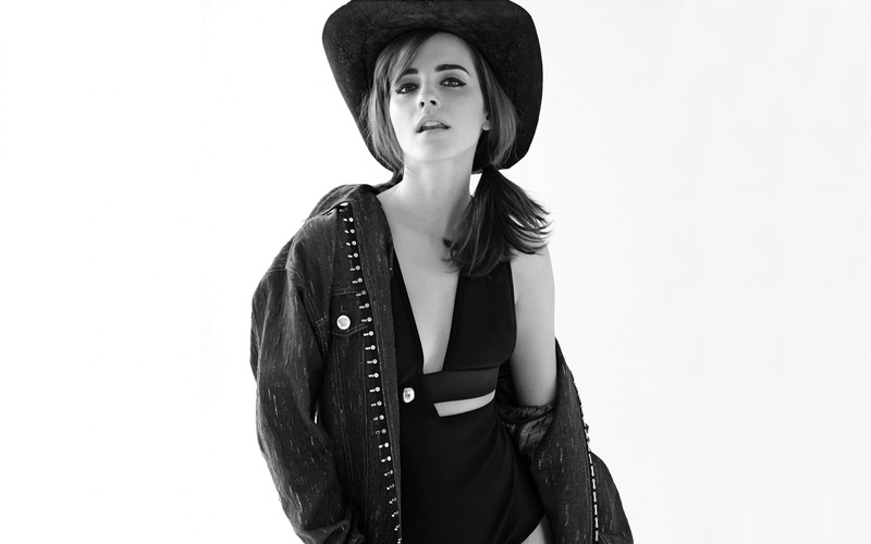 Actresses, Black and White, Hat, English, 2K, Emma Watson, Actress