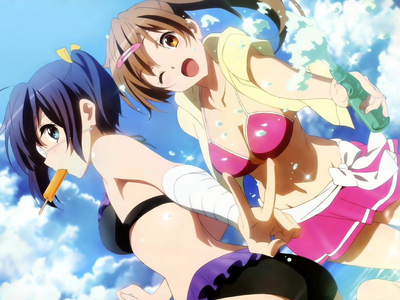 blue, outdoors, young adult, nature, Anime, Rikka Takanashi, multi colored, low angle view, sunlight, sky, representation, Love, one person, real people