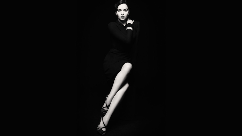 1080P, women, Emilia Clarke, monochrome
