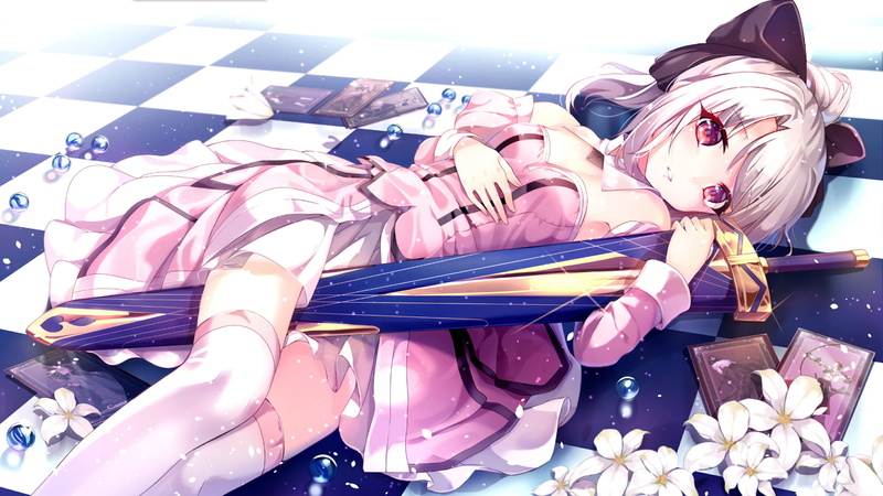 flowers, Illyasviel von Einzbern, 1080P, playing cards, sword, anime girls, Fate/kaleid liner Prisma Illya, dress, fantasy girl, comic art, anime