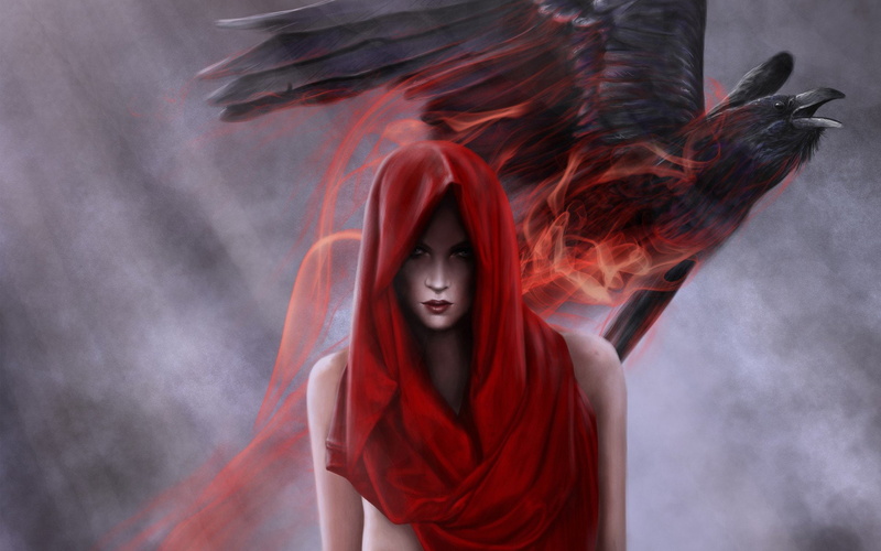 hood, 1920x1200 px, rain, witches, red, px, BIRDS, art, 1080P, people, artwork, Energy, x, Crows, coffey, susan, women, hd