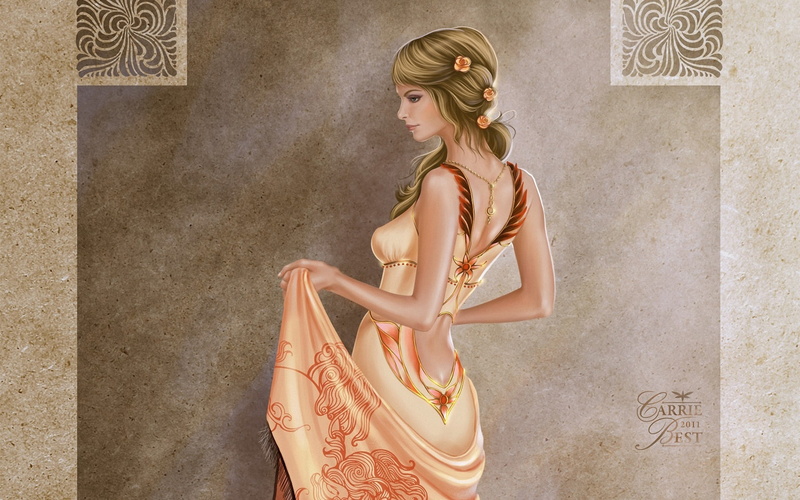 haired, Paintings, brown, Blonde, Dress, Girl, Beautiful, woman, Art, 1080P, painting