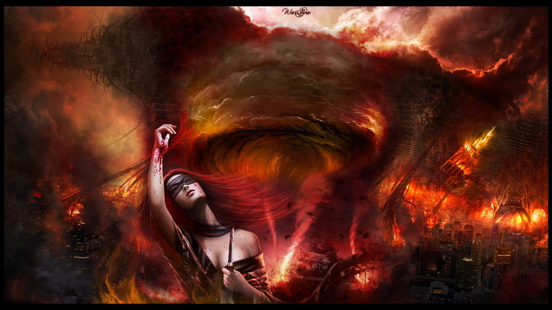 fire, gore, blood, women, horror, art, destruction, 1080P, mood, fantasy, dark, asian, oriental, apocalyptic