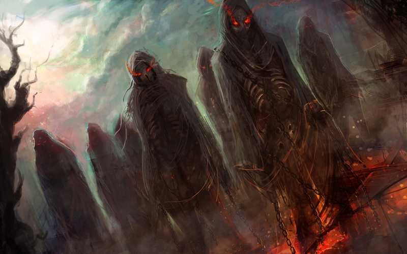 evil, chains, 2K, fantasy, skulls, art, demons, halloween, hell, horror, skeletons, dark, fire, eyes, glow