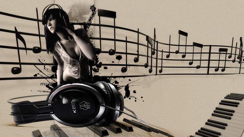 minimalistic, girl, music, px, art, 1080P, abstract, hd, x, music girl, musical, Musical Notes, notes, headphones, 1920x1080 px