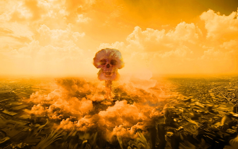 radiation, skull, apocalypse, Dark, destruction, death, Nuclear, Exlosion, 1080P, sci, horror, sky, clouds, art, Bomb, Evil, fi