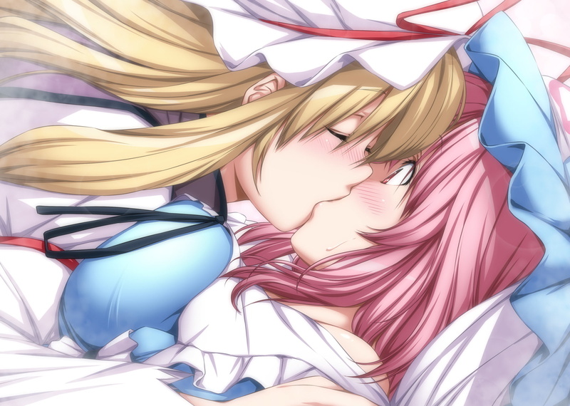 Touhou, Anime, 1080P, Yuri, Yukari Yakumo, Kiss, Yuyuko Saigyouji