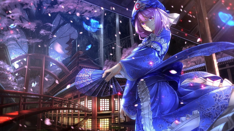 cherry blossom, Saigyouji Yuyuko, Touhou, anime girls, 1080P