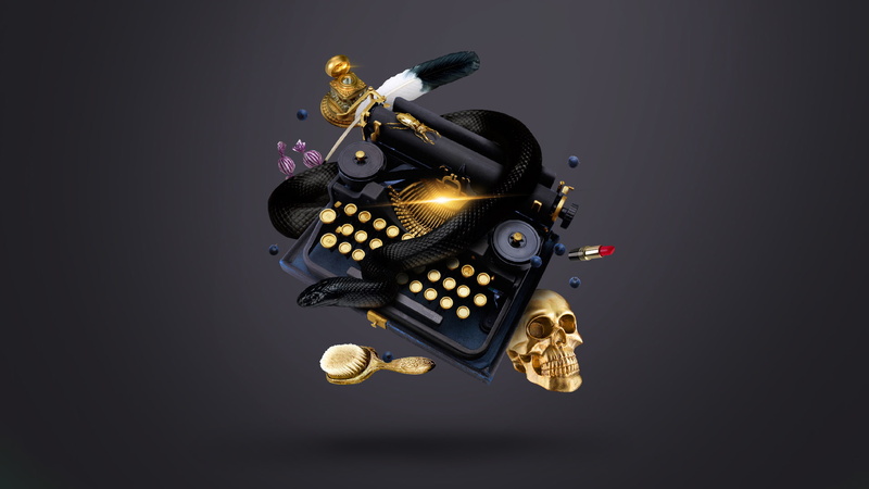 pen, ink, 1080P, beetle, lipstick, comb, typewriter, sake, witch, snake, writing, candy, write, print, to print, skull, gold, blueberries