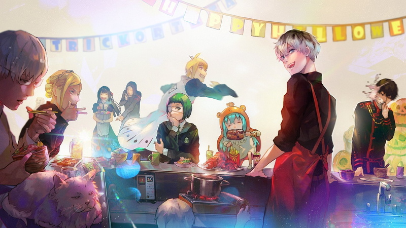 Juuzou Suzuya, Ken Kaneki, Tokyo Ghoul:re, Eating, Akira Mado, Tooru Mutsuki, Hanbee Abara, Kuki Urie, Halloween, Kishou Arima, Anime, Party, Haise Sasaki