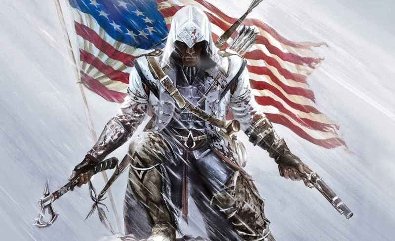 iii, 2012, day, wall - building feature, 1080P, assassin, connor, Artwork, ac iii, ac, no people, flag, Games, representation, assassins creed
