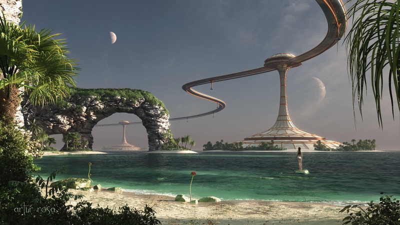 architecture, landscape, sand, day, moon, tree, rock, built structure, building, travel, body, sculpture, water, building exterior, palm trees, travel destinations